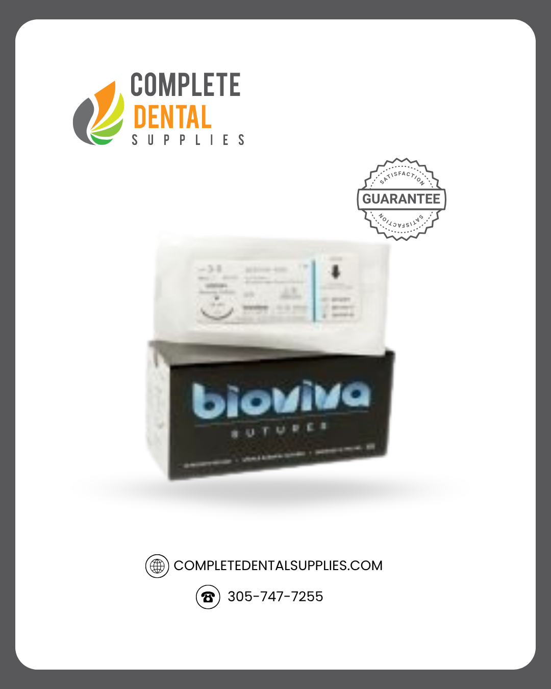 Bioviva Silk Suture 3-0 Reverse Cutting 19mm 3/8" 45CM, 12/box