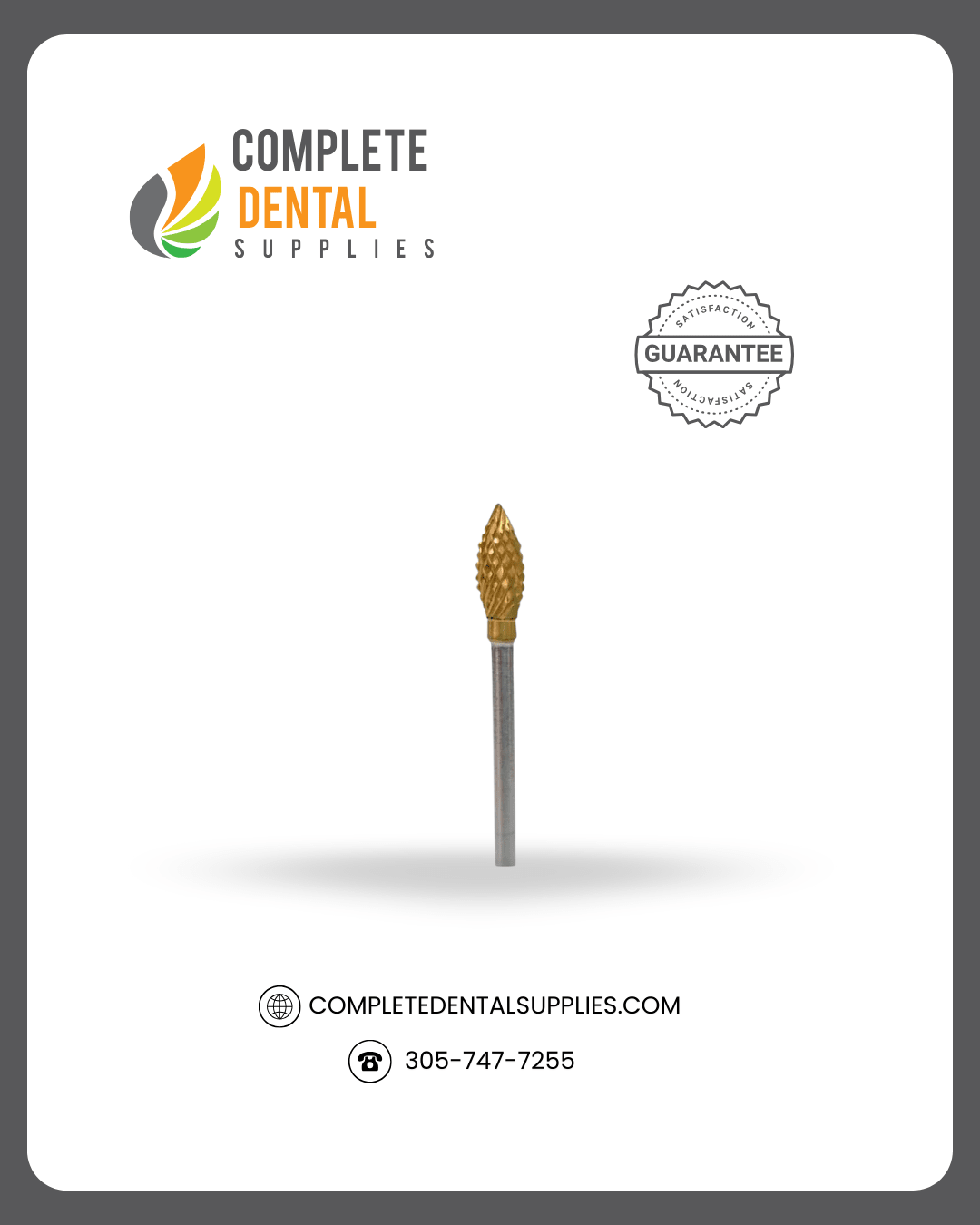 Titanium Nitrite Coated Carbide Bur 51-A, Flame 11.00 x 5.00mm, (Gold), each.