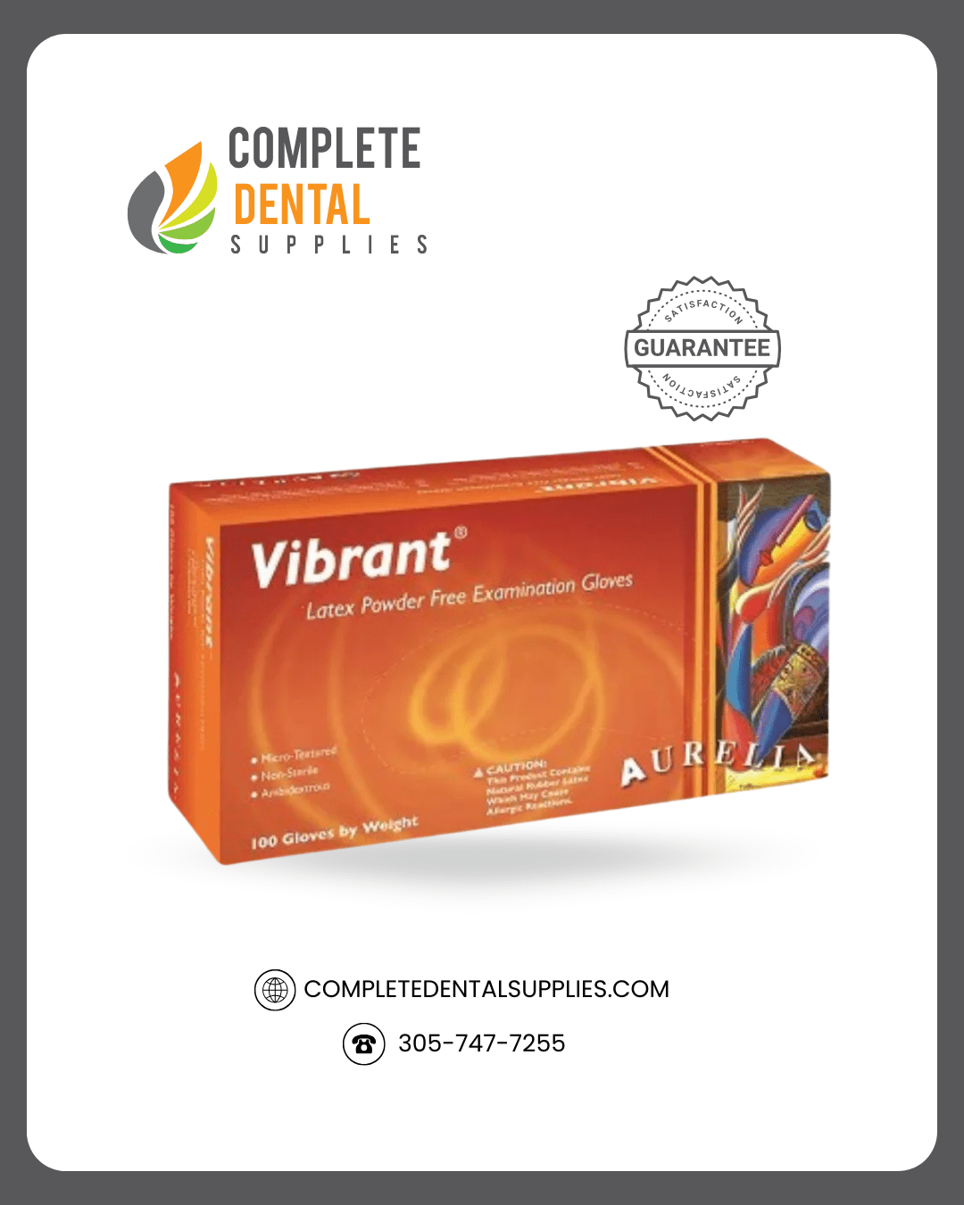 Aurelia Vibrant - Latex Exam Gloves, Chlorinated, Powder Free, Micro Textured, MEDIUM, 100 pcs / box