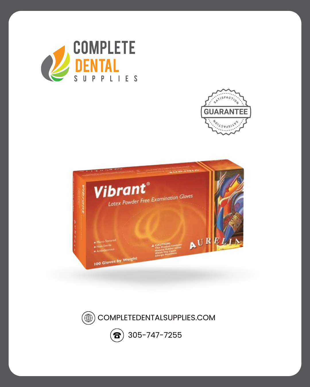 Aurelia Vibrant - Latex Exam Gloves, Chlorinated, Powder Free, Micro Textured, LARGE, 100 pcs / box