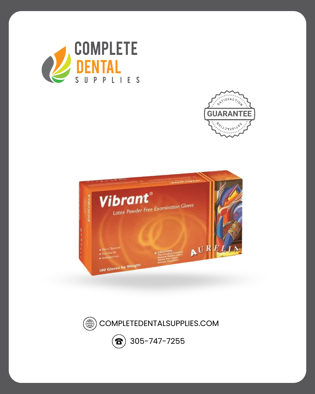 Aurelia Vibrant latex exam gloves X-Small, powder-free, box of 100.