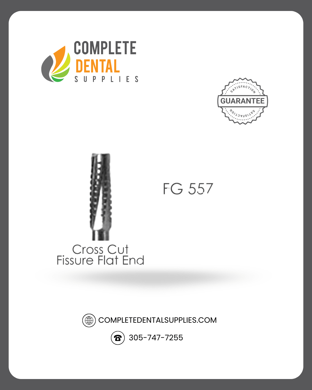 FG Shank Carbide Bur, FG 557, Cross Cut Fissure Flat End, 10pcs/Pack.