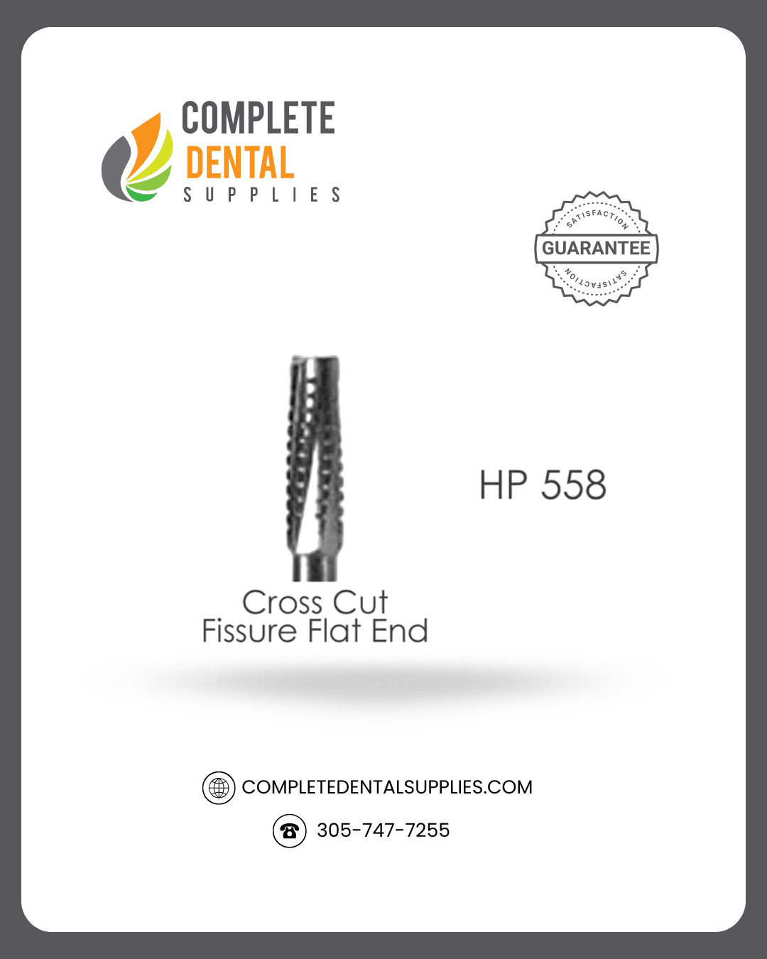 HP 558 Carbide Bur, Cross Cut Fissure Flat End, 12 pcs/pk.