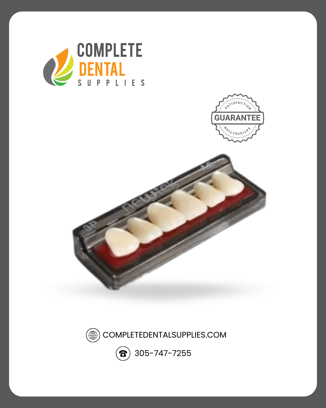 MDC New Tec Upper Anterior, Acrylic Resin Teeth, Single card, 6 pcs/ card