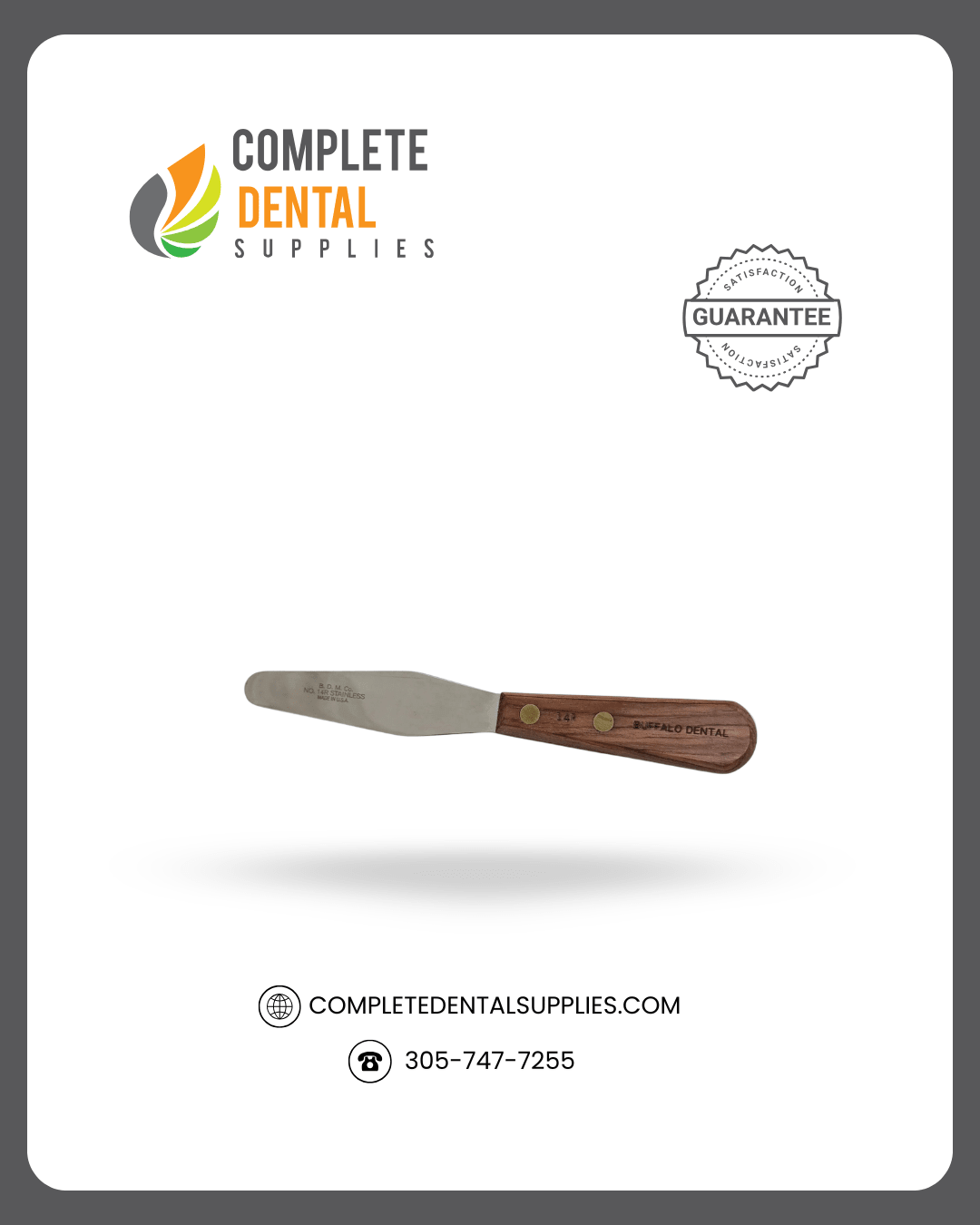 No. 14R Spatula, 4 1/4” Rigid Blade for Impression Material