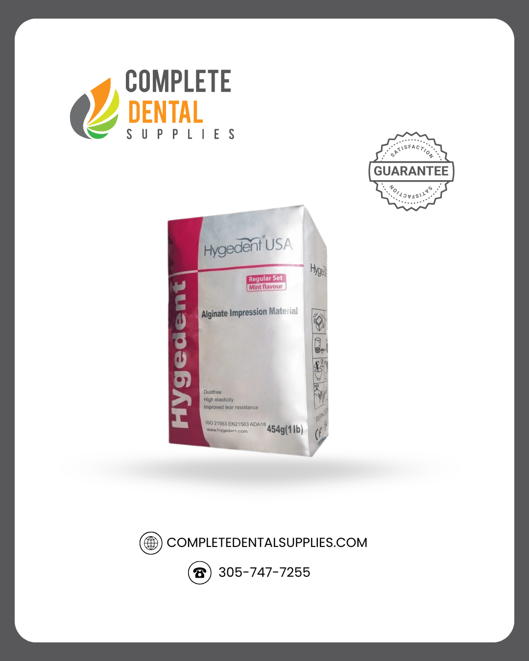 Hygedent Chromatic - Alginate, Regular Set, Mint Flavor, Dust Free, 454g bag, (1lb)
