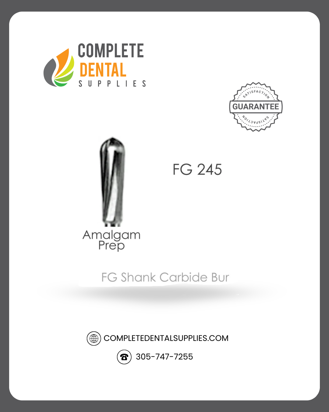 Carbide bur FG245, Amalgam Prep, 10pcs/Pack.