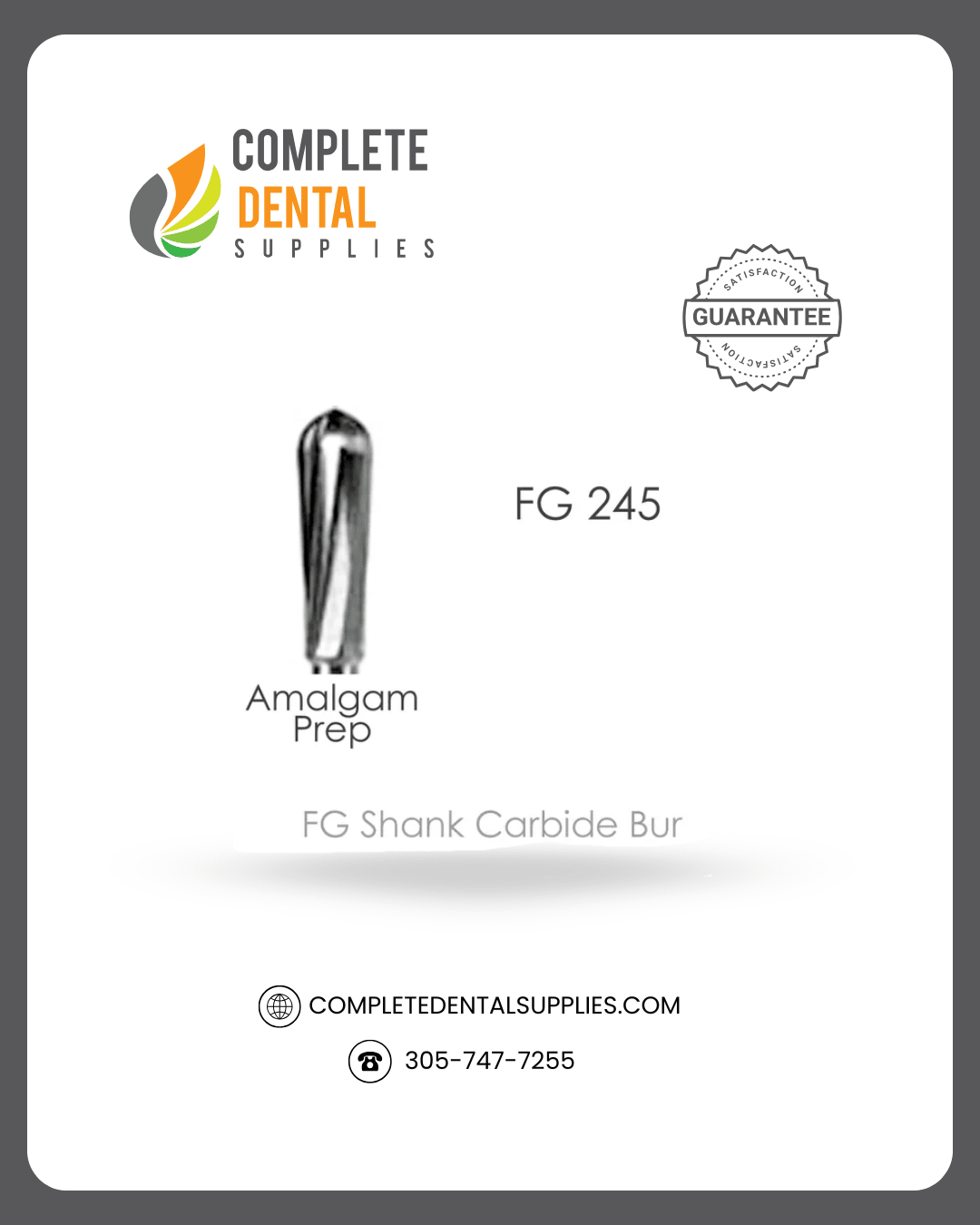 Carbide bur FG245, Amalgam Prep, 10pcs/Pack.