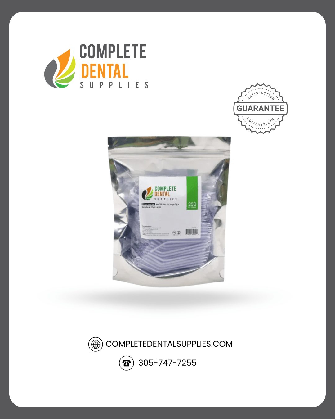 Air Water Syringe Tips, Bag Packaging, 250/Bag.