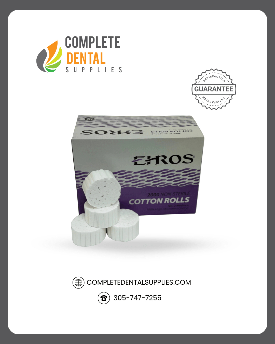 Ehros Cotton Rolls # 2 Medium, Non-Sterile x 2000, 40 pack/ box