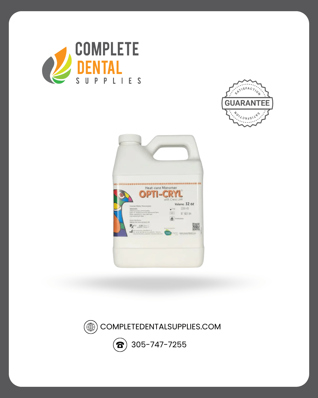 OPTI-CRYL Heat Curing Monomer Liquid Acrylic 32Oz / 1 Quarter
