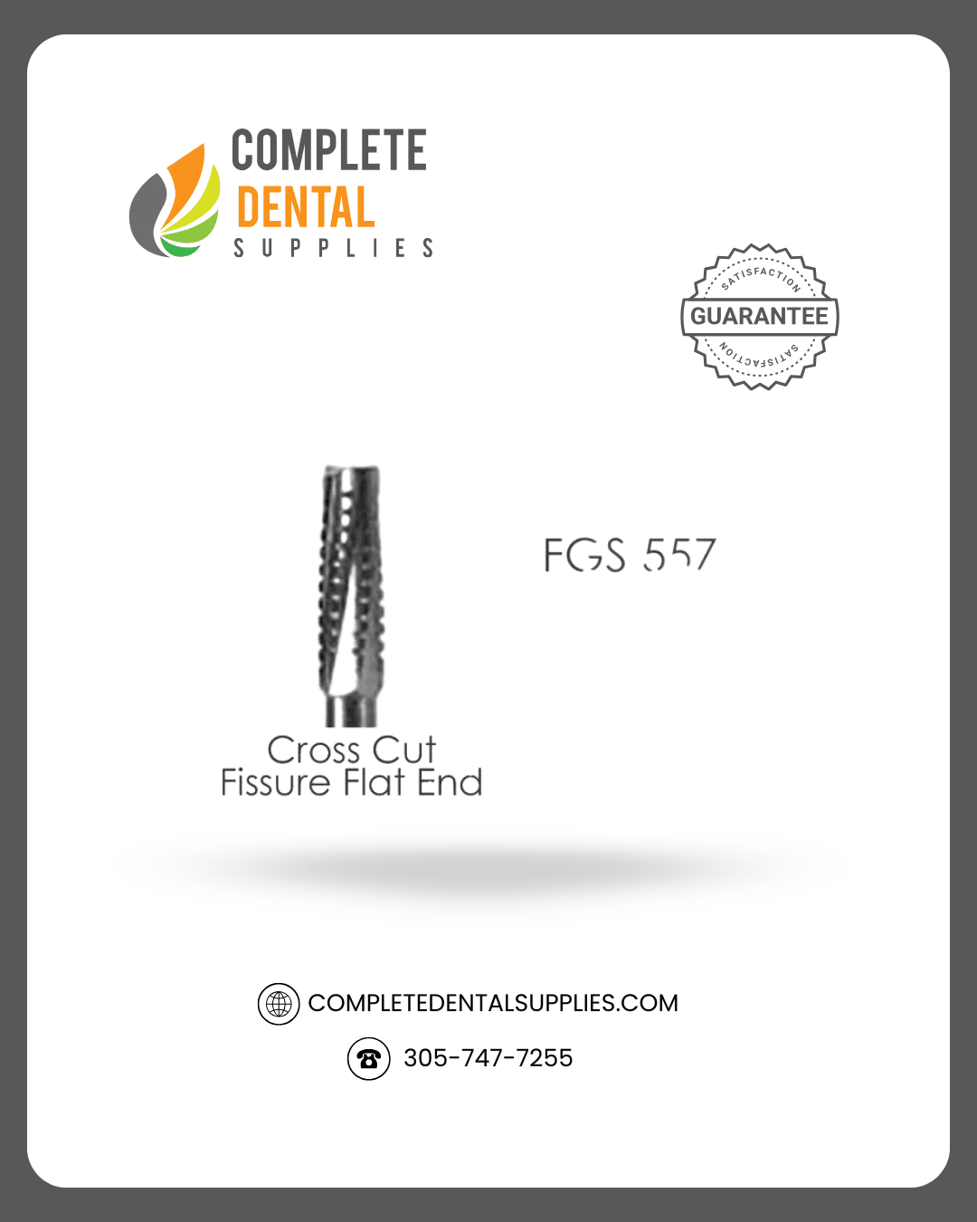 FG Surgical Carbide Bur FGS 557, Cross Cut Fissure Flat End, 10/pack.