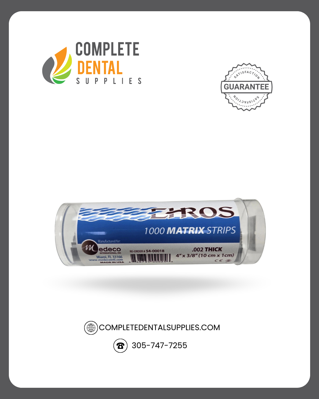 Ehros Matrix Strips .002 thick Mylar 4" x 3/8", 1000/Pkg.