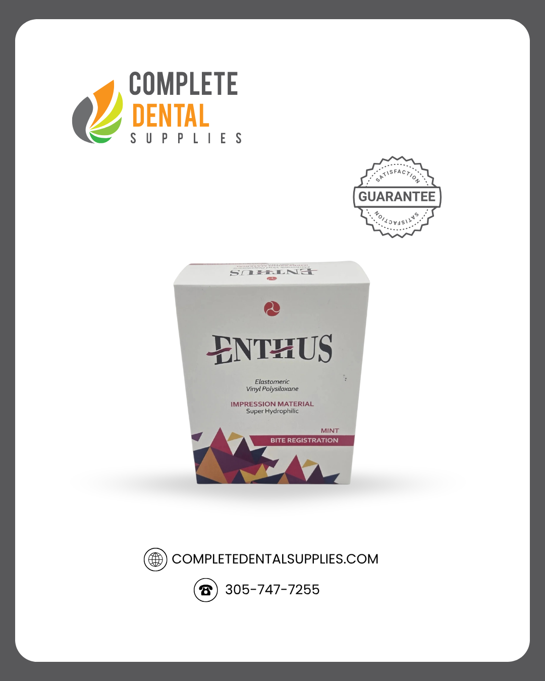 Enthus Bite Registration Fast Set Spearmint kit with two 50 mL cartridges and six mixing tips