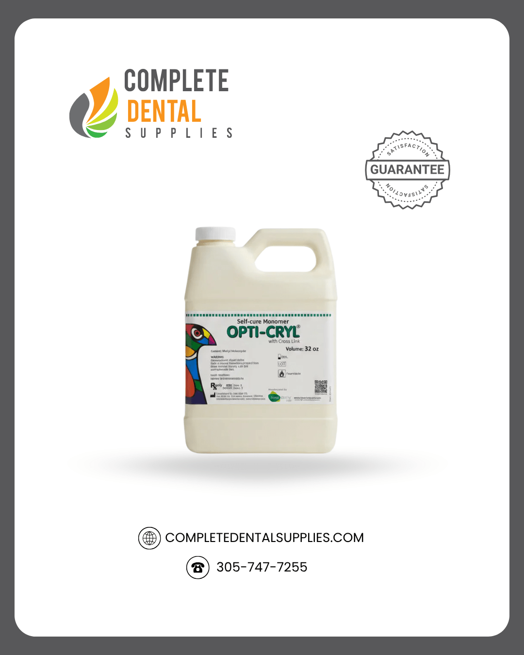 OPTI-CRYL Self Curing Monomer Only 32oz / Quarter