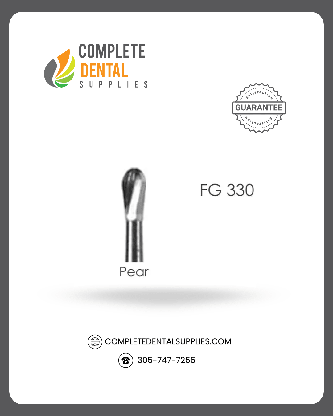FG Shank Carbide Bur FG330, Plain Flat Fissure, Pear Shap, 10pcs/Pack.