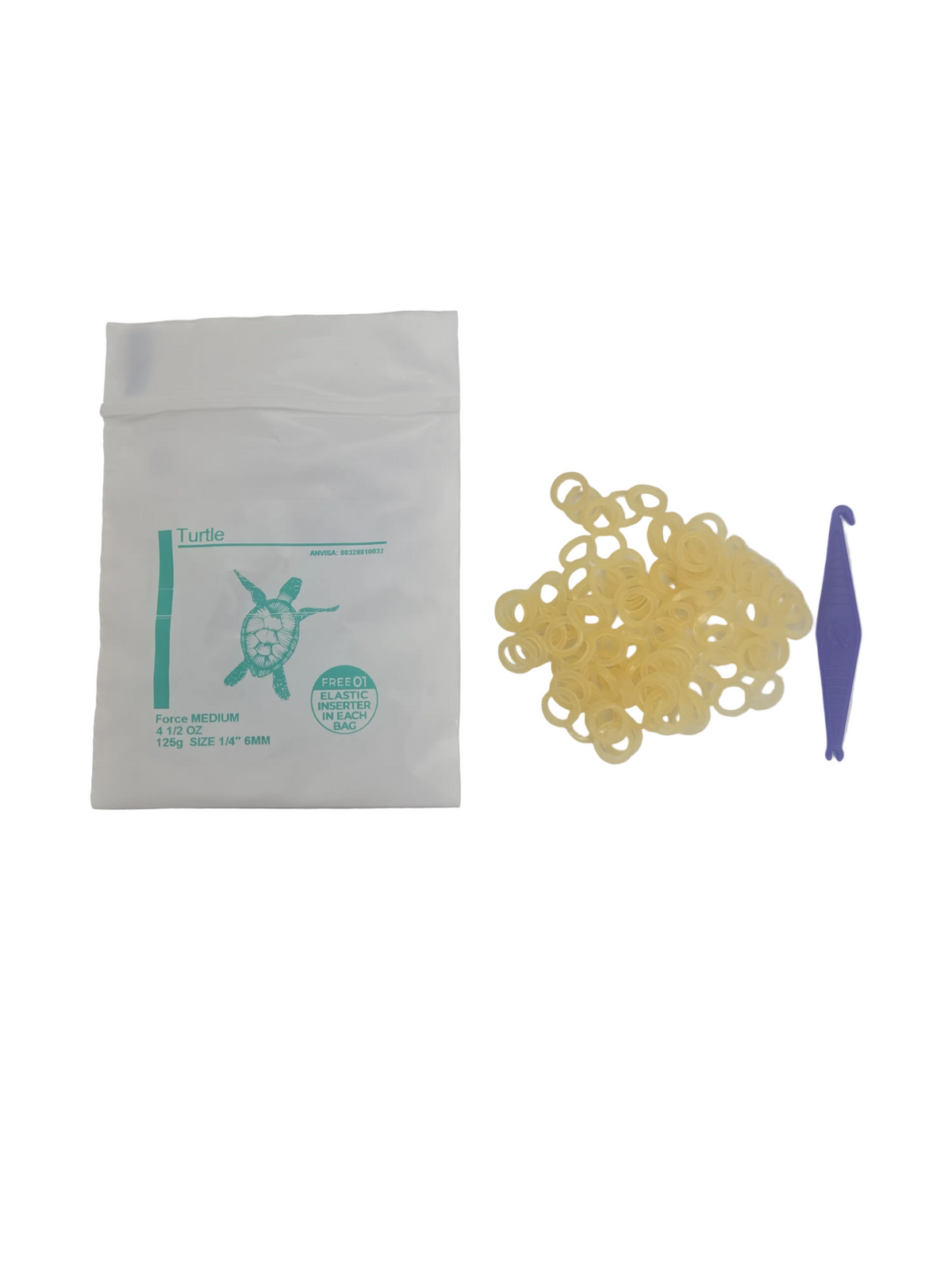 Orthodontic Elastics – Intra-Oral, Latex Medium, 4.5 oz, 1/4" (6 mm), Turtle, 100unit/bag