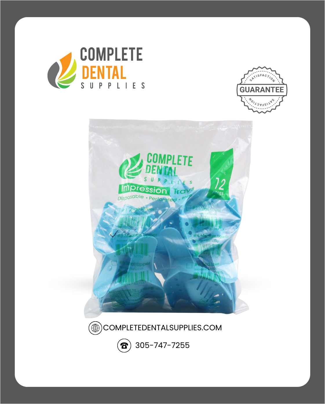 Disposable Impression Trays, Perforated # 3, Medium Upper, 12 pcs/bag.