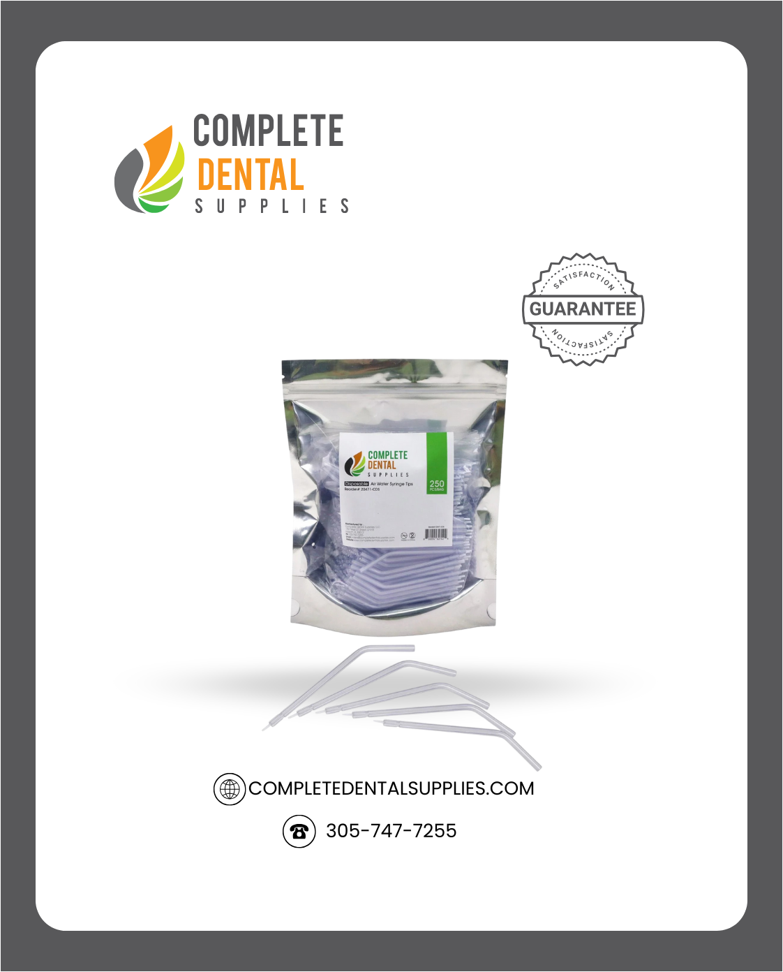 Air Water Syringe Tips, Bag Packaging, 250/Bag.