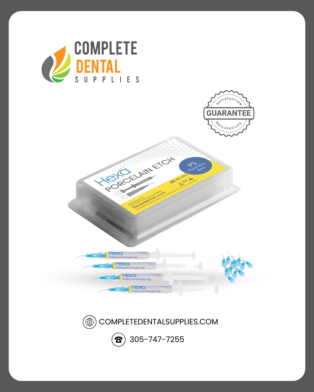 Hexa Porcelain Etchant Gel, 2ml X 4 Syringes + 8 Pre-Bent Tips