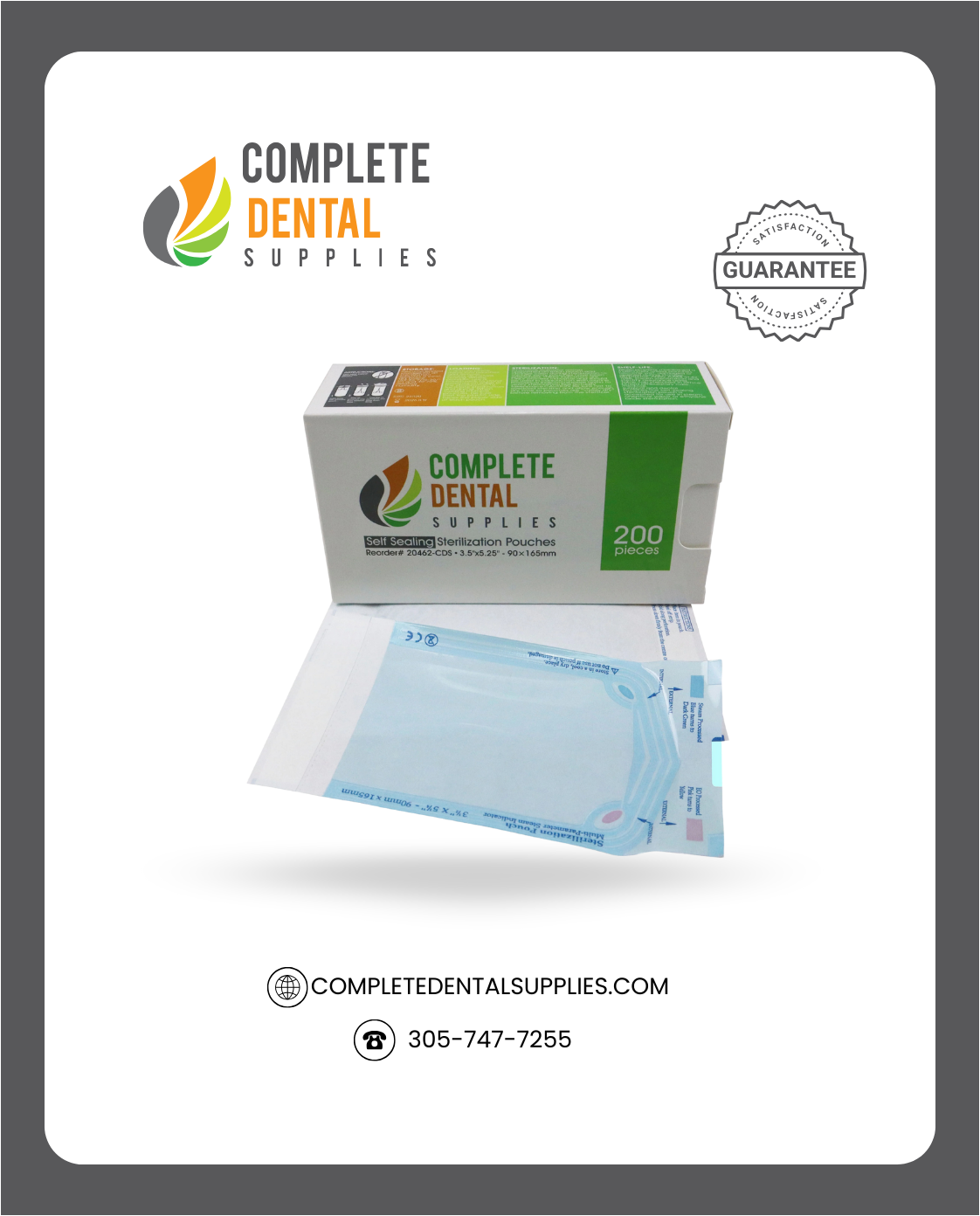 Self Sealing Sterilization Pouches 3.5"*5.25", 90×(135+30)mm, 200 pcs / box.