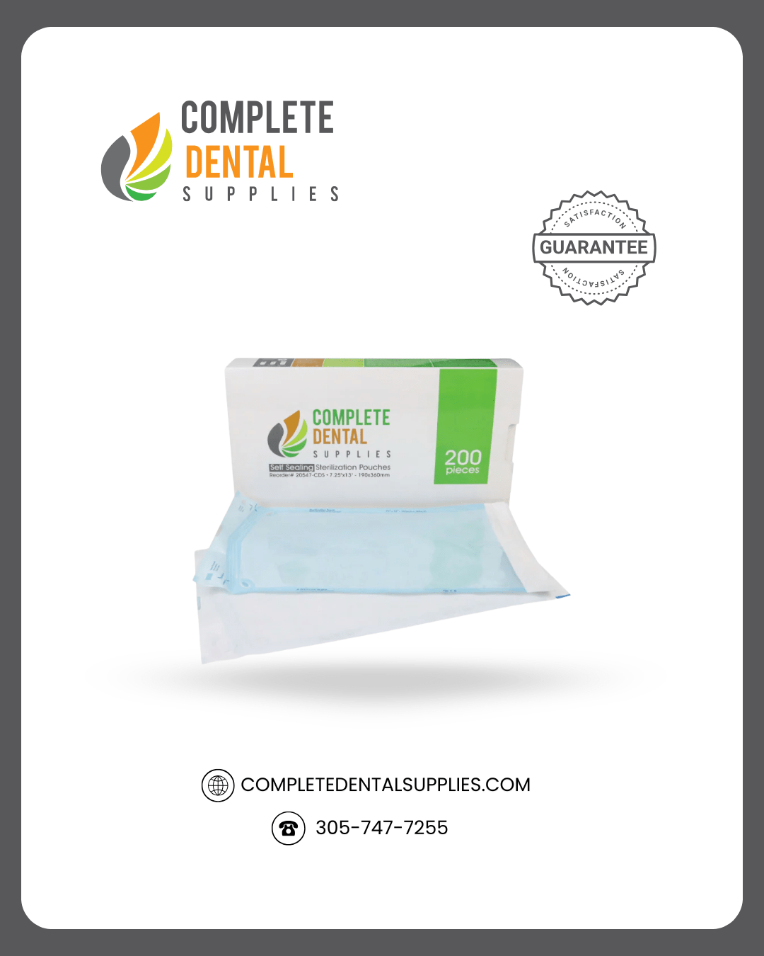 Self Sealing Sterilization Pouches 7.25"*13", 190×(330+30)mm, 200 pcs / box.