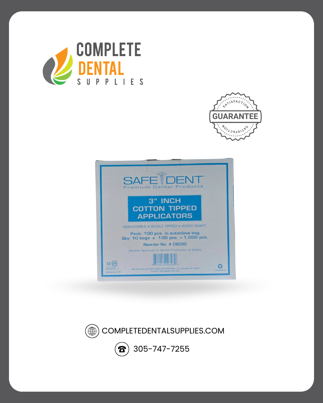 3" Cotton Tipped Applicators Single Tipped, Wood Shaft, Non Sterile, 100 Pcs in Auto Clave Bag, 10 bag/box