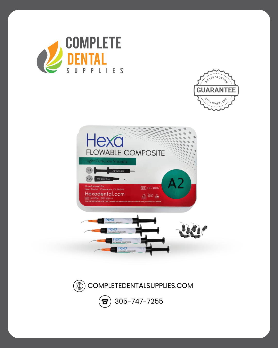 Flowable Composite A2, 4 x 2 gram syringes & 20 pre-bent tips.