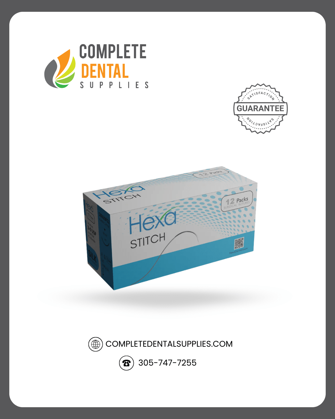 Hexa SILK Suture, Size 3/0, Needle 19mm, Length 18", 12 per pack.