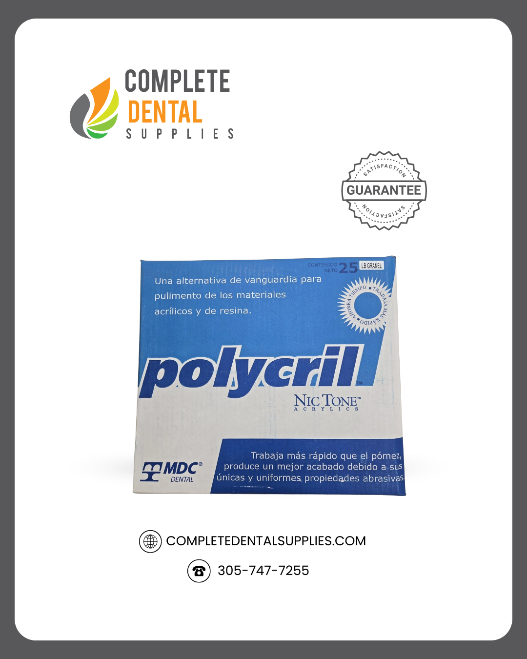 Polycril, Polishing powder for acrylics, resins, and flexible materials / 1 Box / 25 Pounds.