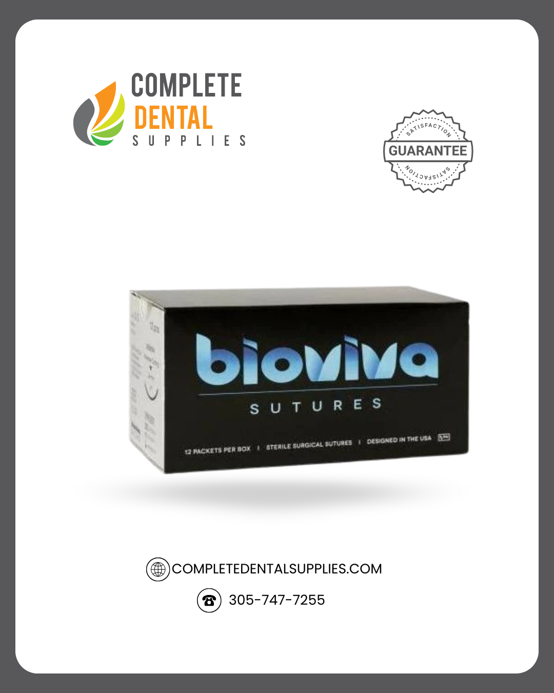 Bioviva Silk Suture 3-0 Reverse Cutting 19mm 3/8" 45CM, 12/box