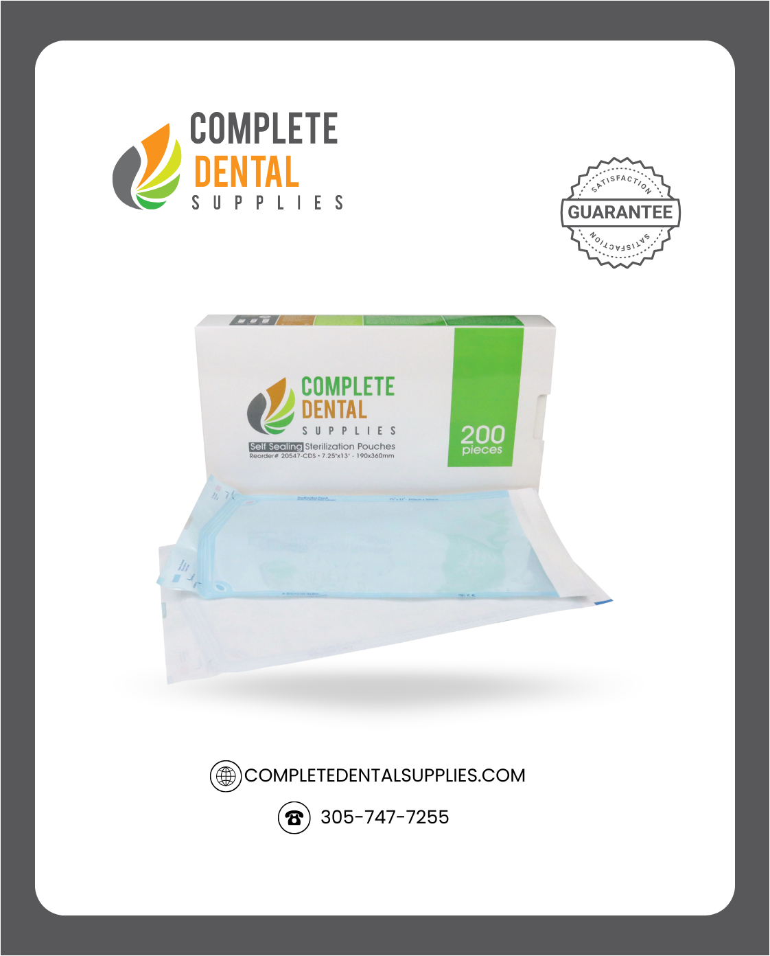 Self Sealing Sterilization Pouches 7.25"*13", 190×(330+30)mm, 200 pcs / box.