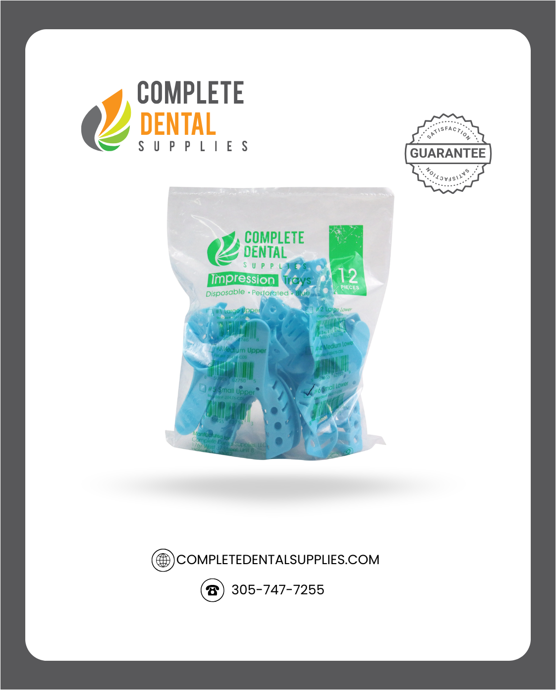 Disposable Impression Trays, Perforated # 6 Small Lower, 12 pcs / Bag.