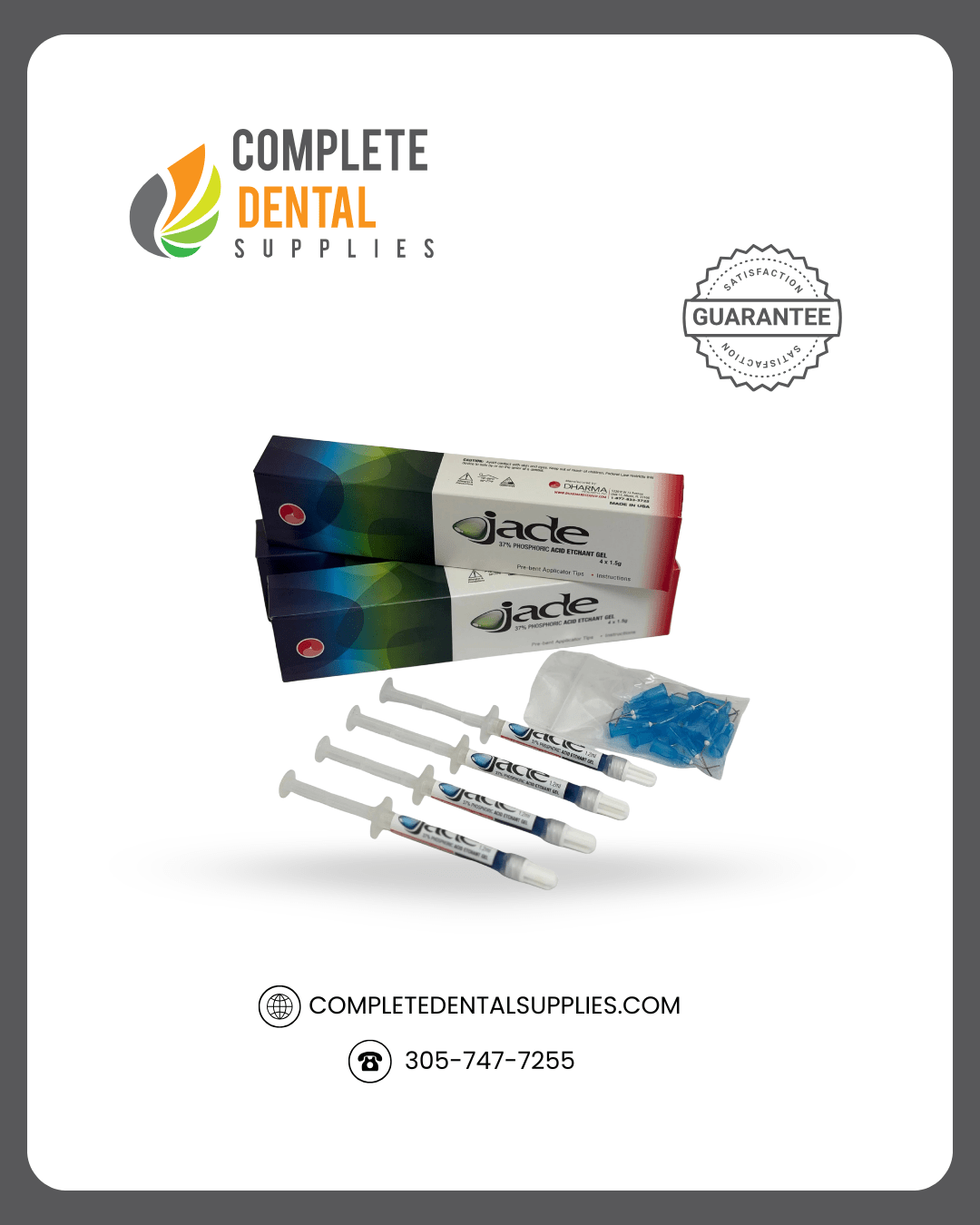 "Jade Blue" 37% Phosphoric Acid Etchant Gel – 4 X 1.5g Syringes - 20 Applicator Prebent Tips.