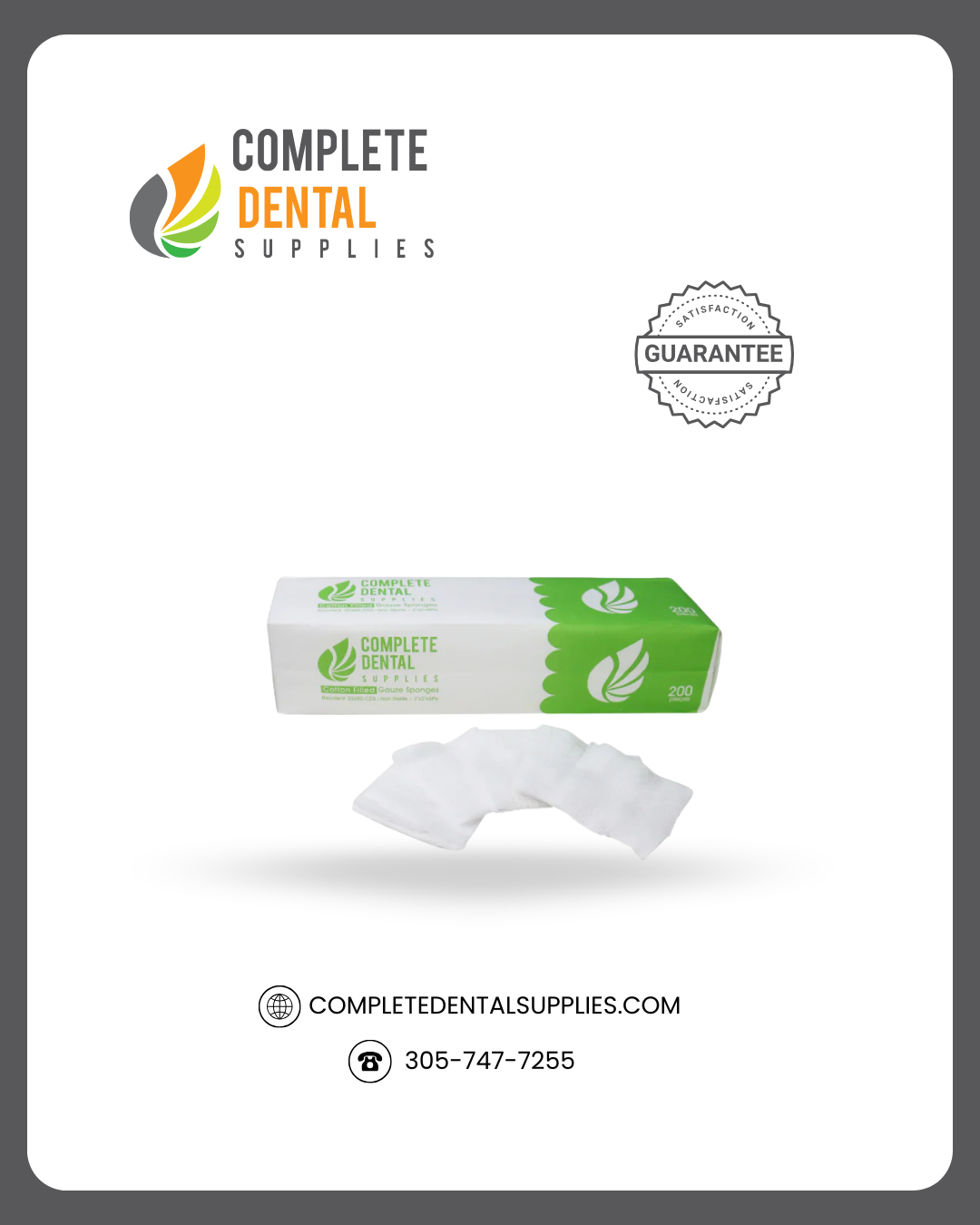 Cotton Filled Gauze Sponges, Non Sterile, 2"x 2"x 8Ply, 25 bag / case.