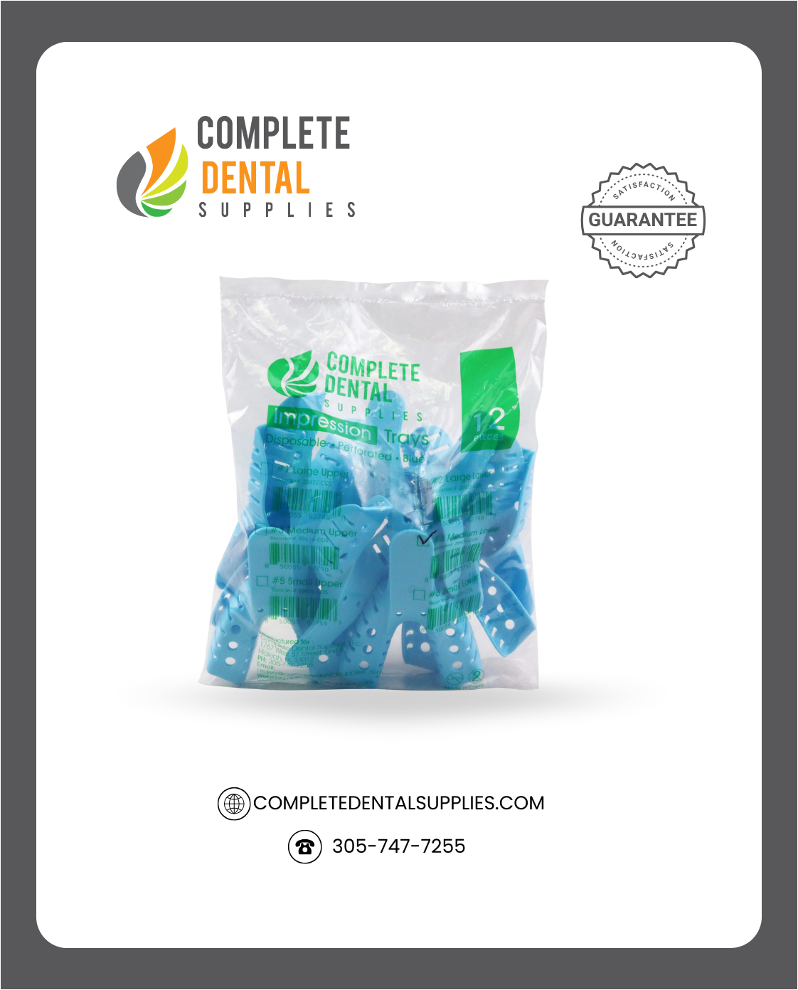 Disposable Impression Trays, Perforated # 4 Medium Lower, 12 pcs / Bag.