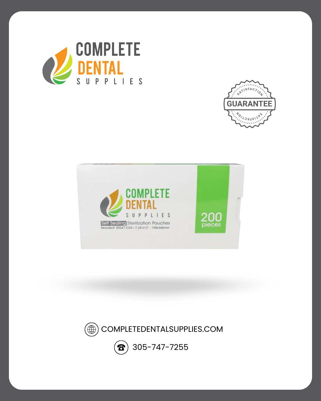 Self Sealing Sterilization Pouches 7.25"*13", 190×(330+30)mm, 200 pcs / box.