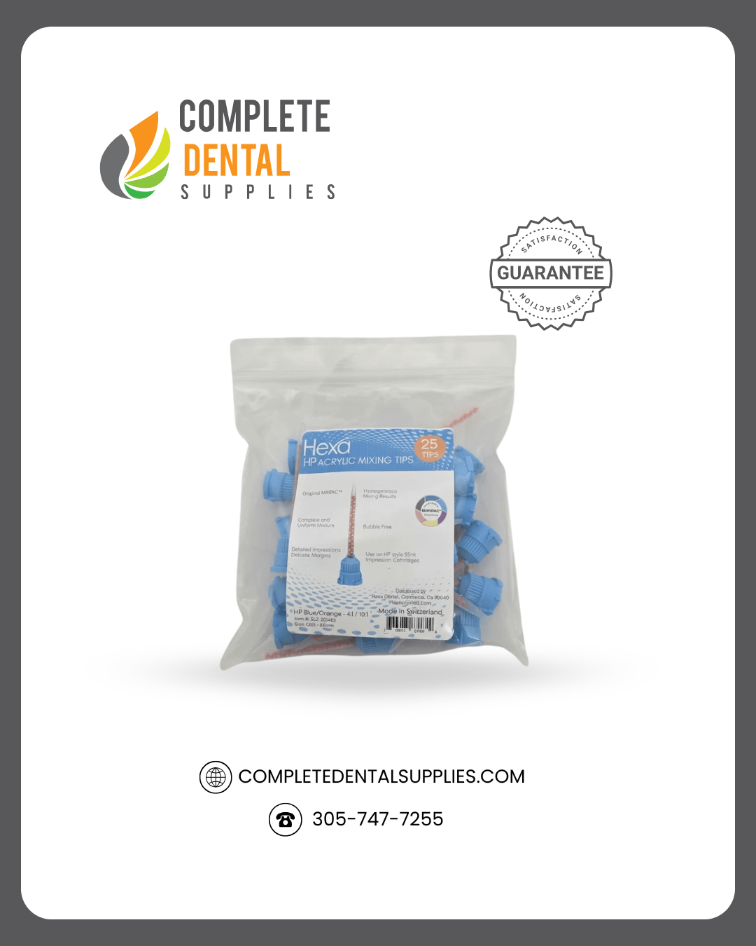 Mixpac HP Style Mixing Tips (For Acrylics & C/B), 4:1/10:1, Blue/Orange, Bag of 25 Tips, Size (3.2mm)