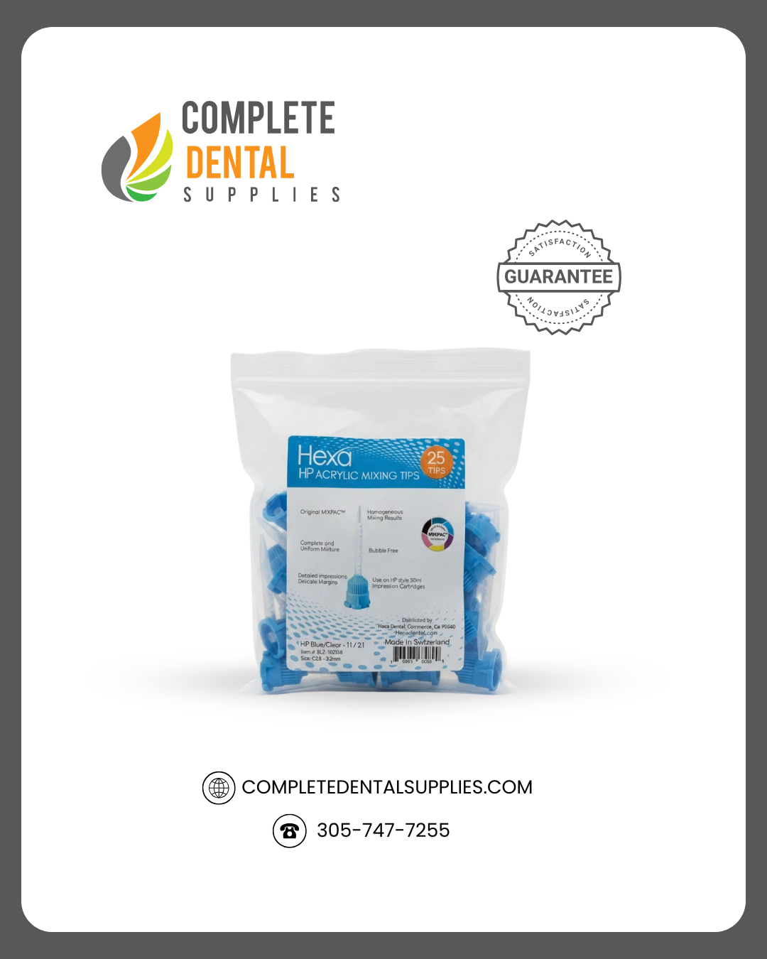 Mixpac HP Style Mixing Tips (For Acrylics & C/B), 1:1/2:1, Blue/Clear, Bag of 25 Tips, Size (3.2mm)