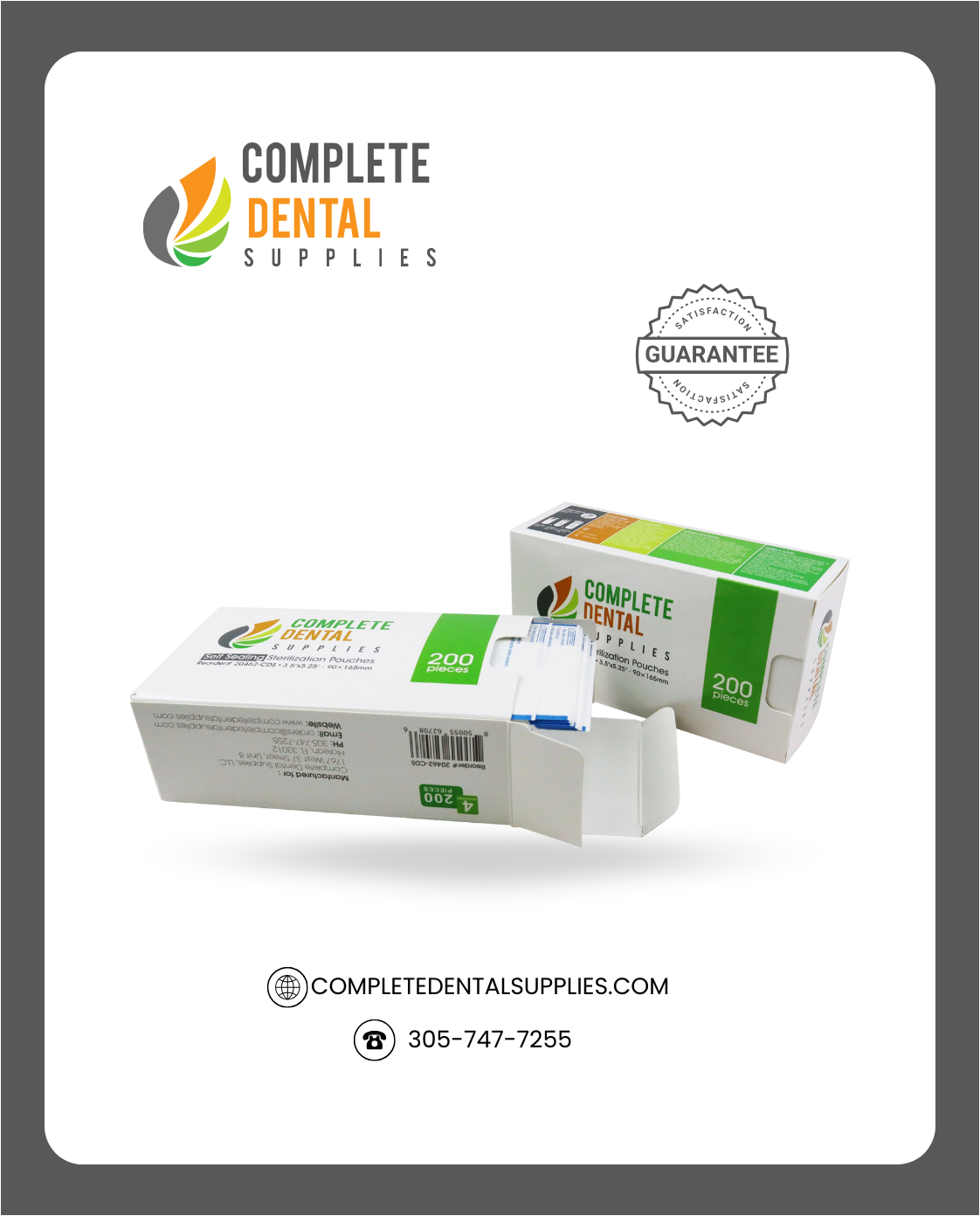 Self Sealing Sterilization Pouches 3.5"*5.25", 90×(135+30)mm, 200 pcs / box.