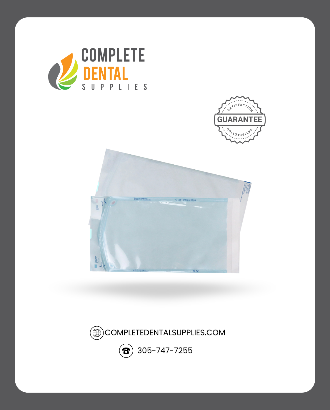 Self Sealing Sterilization Pouches 7.25"*13", 190×(330+30)mm, 200 pcs / box.