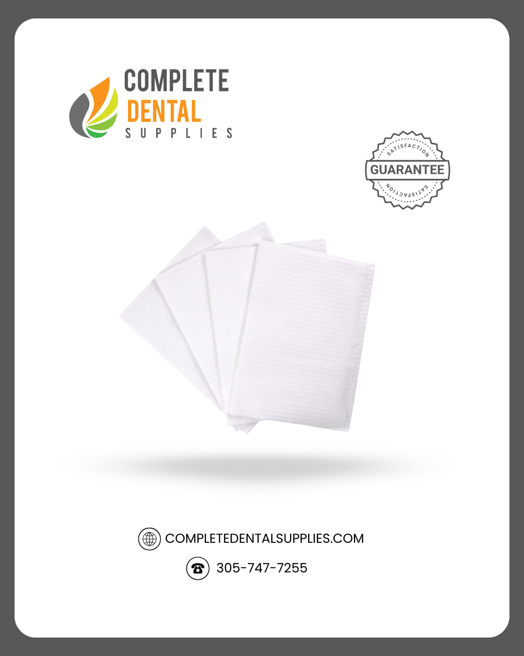 Patient Bibs, 2 Ply Paper + 1 Ply Poly, 6.5gram, Standard, White color, 500 Pcs / case.