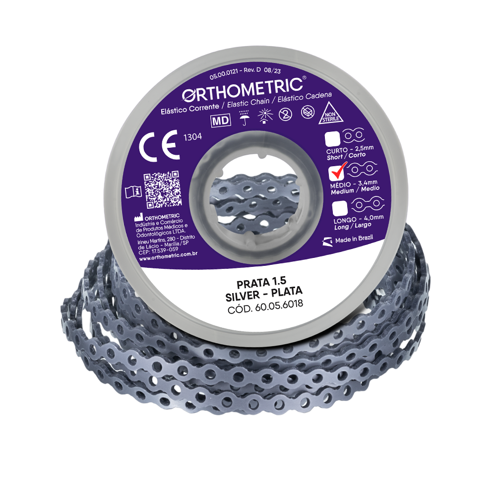 Elastomeric Chain Orthometric - 1,5M - Medium - Silver, Single Spool.