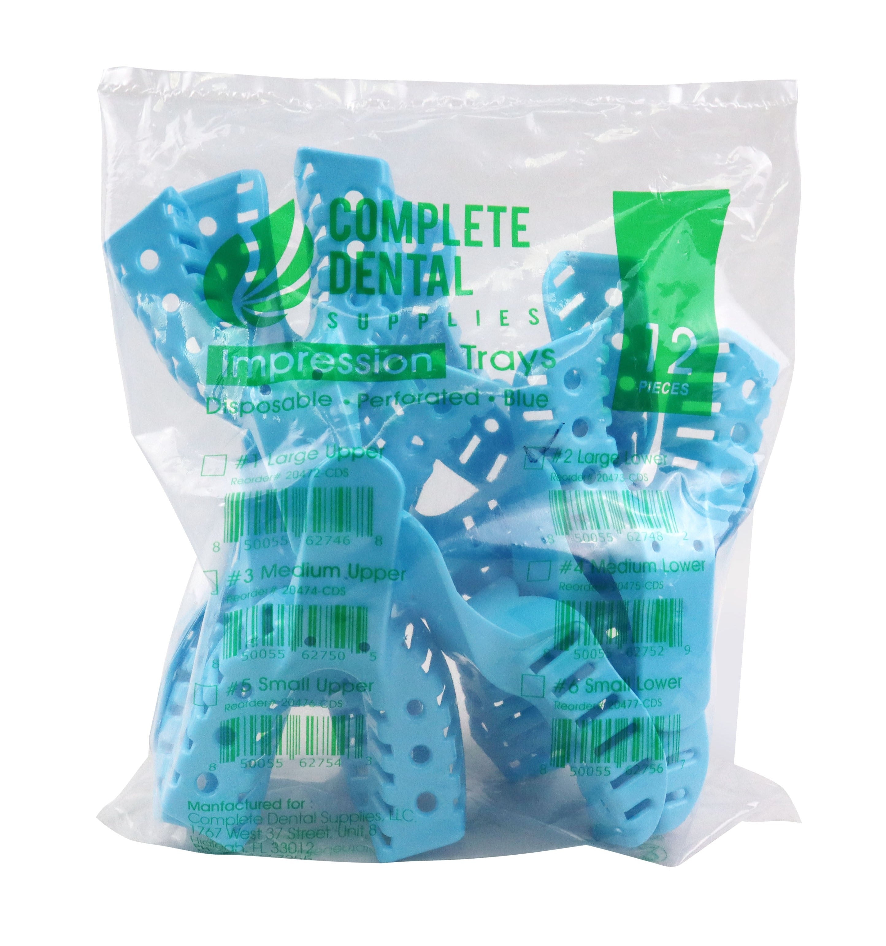 Disposable Impression Trays, Perforated # 2, Large Lower, 12 pcs / bag.