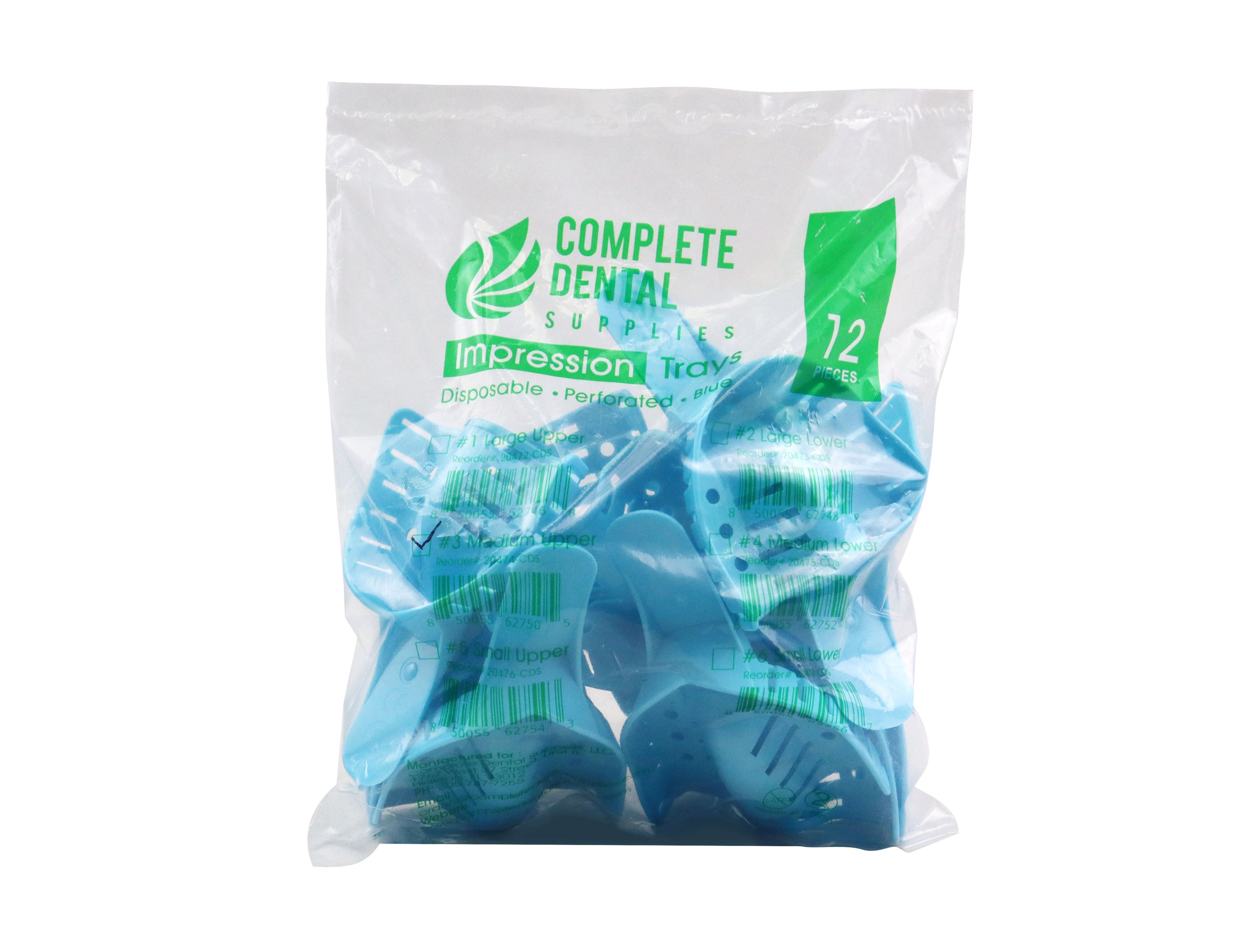 Disposable Impression Trays, Perforated # 3, Medium Upper, 12 pcs/bag.