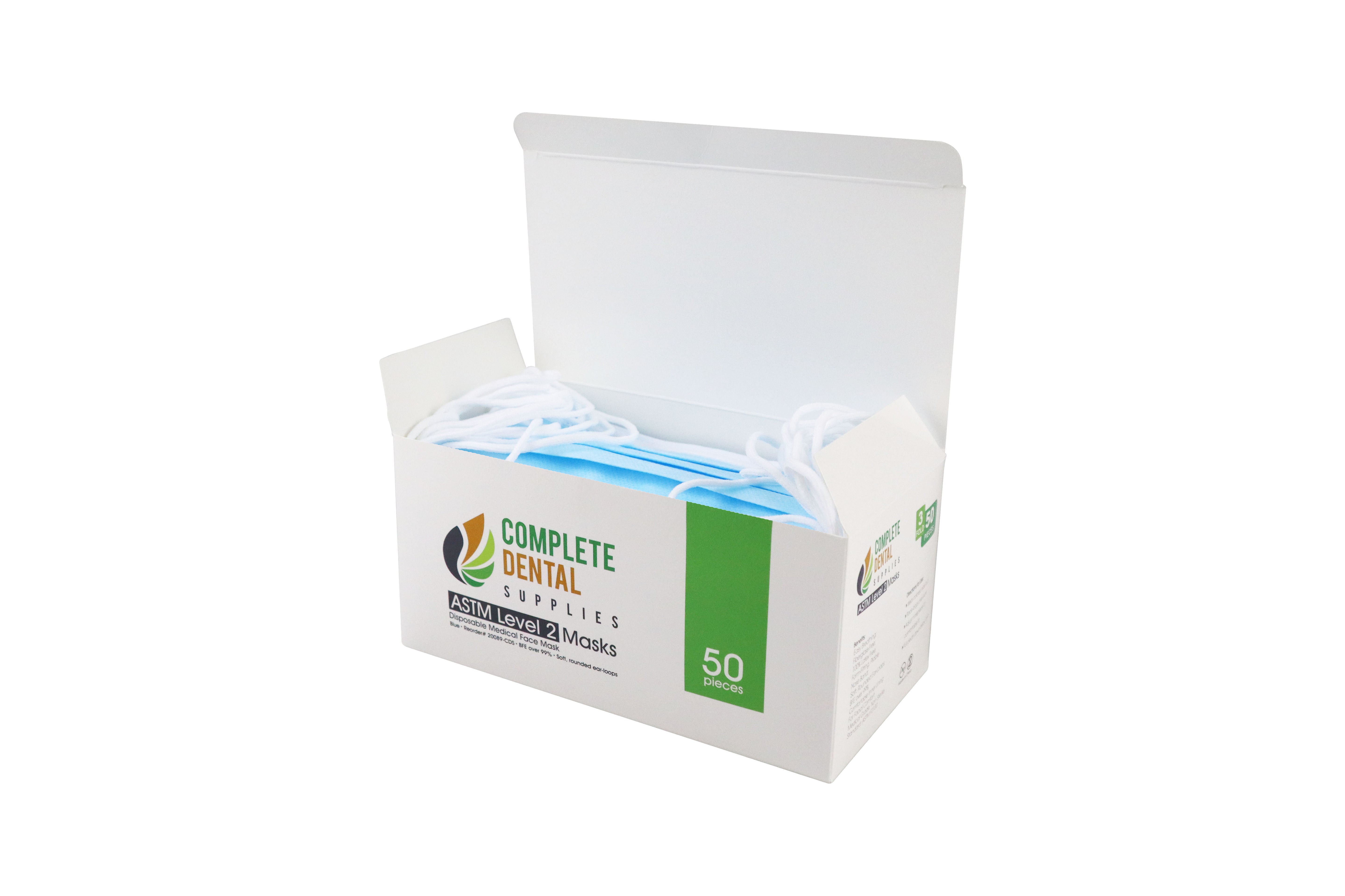 ASTM Level 2 Face Masks, Ear Loop, 3 Fold, 50pcs / Box.