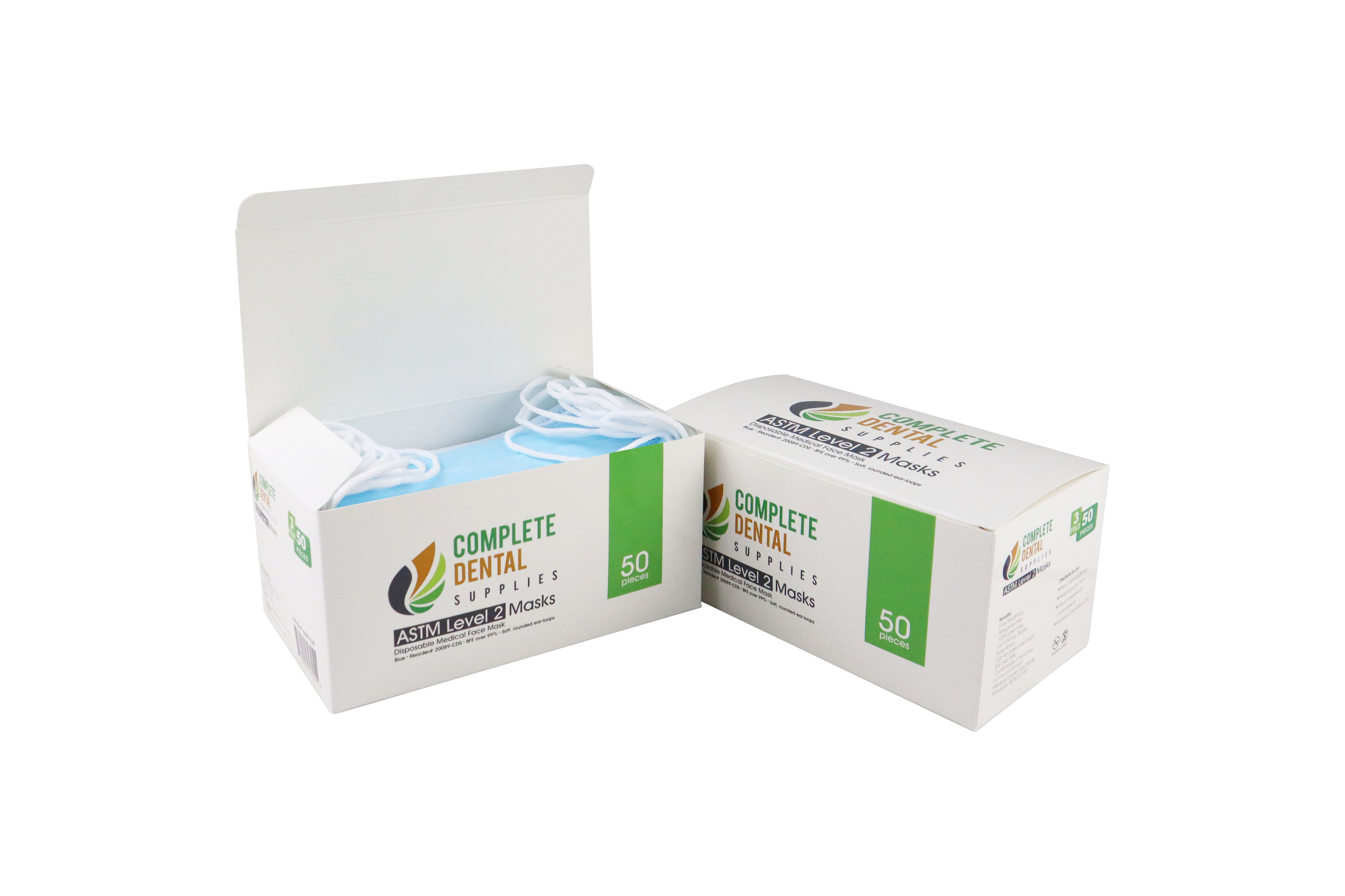 ASTM Level 2 Face Masks, Ear Loop, 3 Fold, 50pcs / Box.