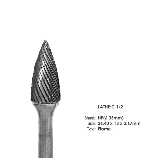 Laboratory Lathe Carbide Bur, C 1/2 Flame /each.