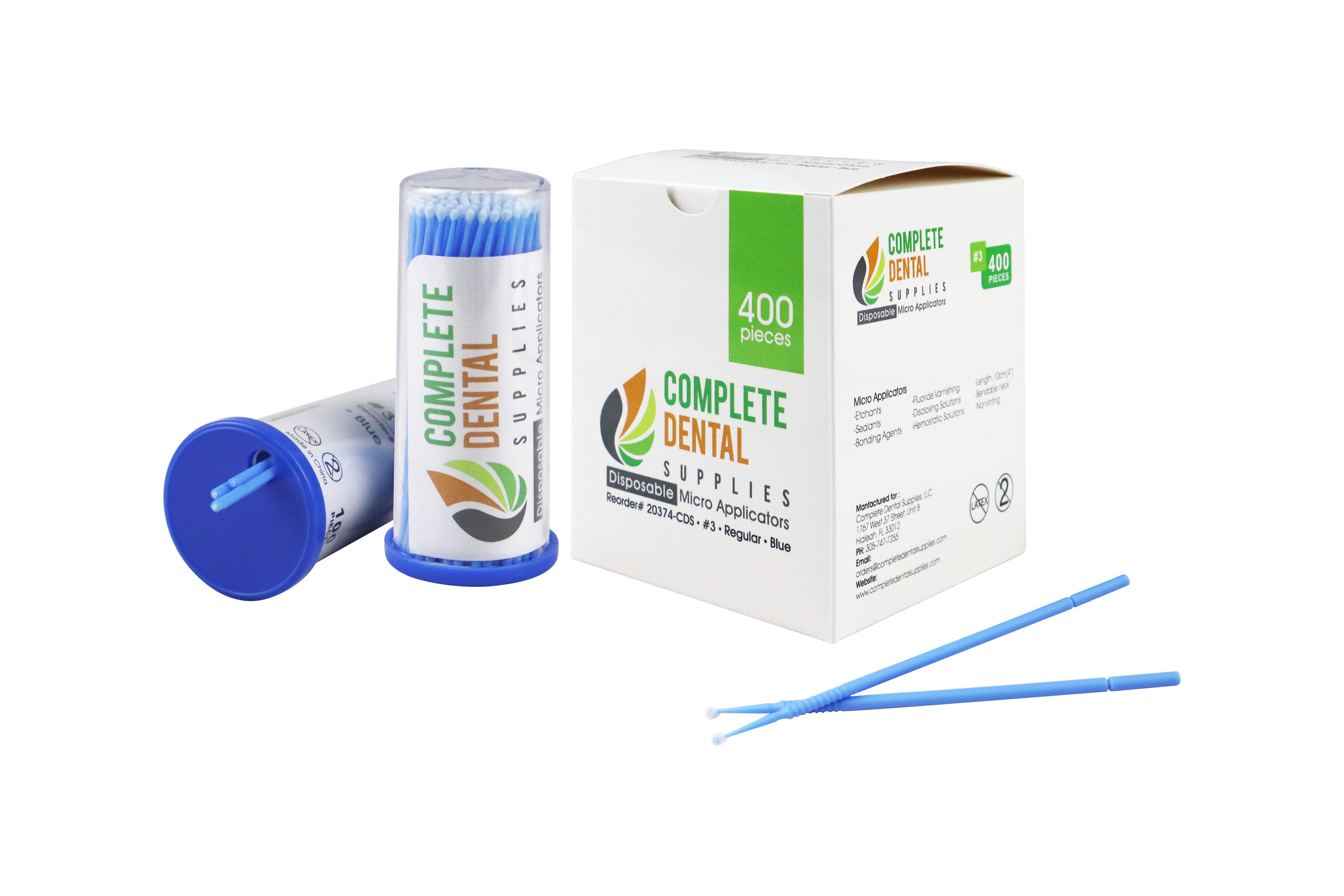 Micro Applicators, Plastic Canister Packaging, # 3, 100 pcs/tubes, 4 tubes/Box.