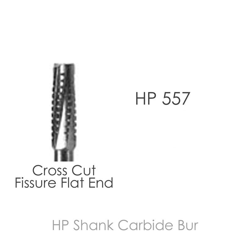 HP Carbide Bur # 557, Cross Cut Fissure Flat End, 12/pk.